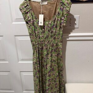 Tory Burch Green and Purple Floral Midi Dress